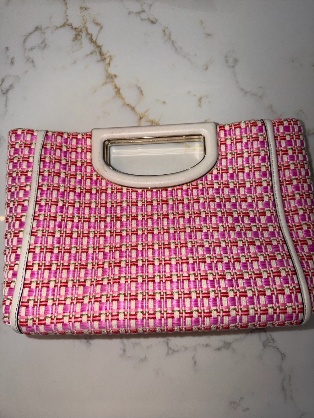 kate spade Pink and White Woven Handle Clutch